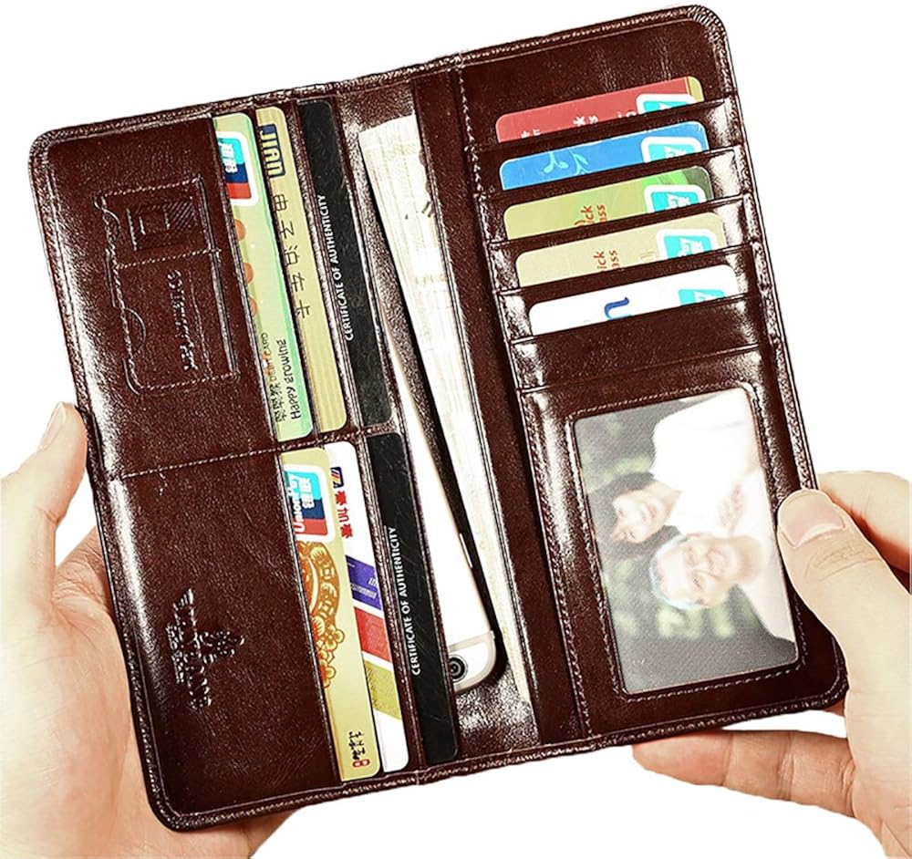 Mens Genuine Leather Clutch Bag Handbag Organizer Checkbook Card Case Wallet, Coffee - Image 5