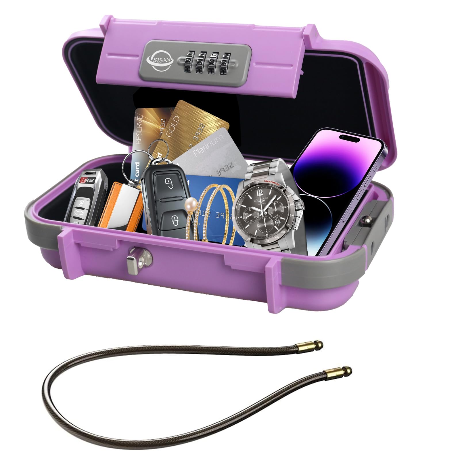 SISAV Portable Safe Box,Combination Safe with Removable Cable,Set Your Own Combination,For Travel,Family and Outdoor Camping Activities Pink