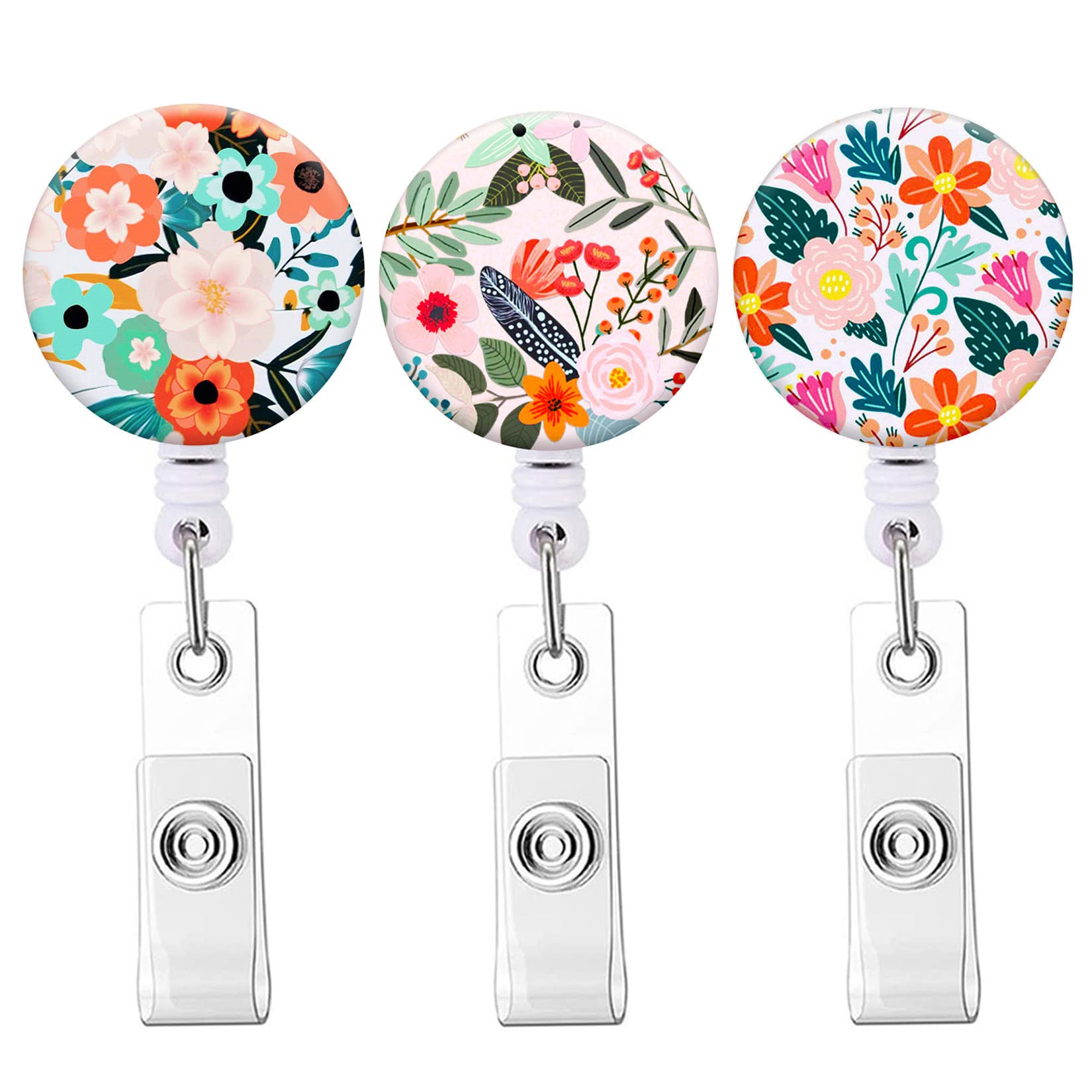 Knocent Badge Reel Retractable Badge Holder,Cute Nurse Badge Reels Badge Clip for Nurse Name Decorative Badge Clip on ID Card Holders (3pack Flowers)