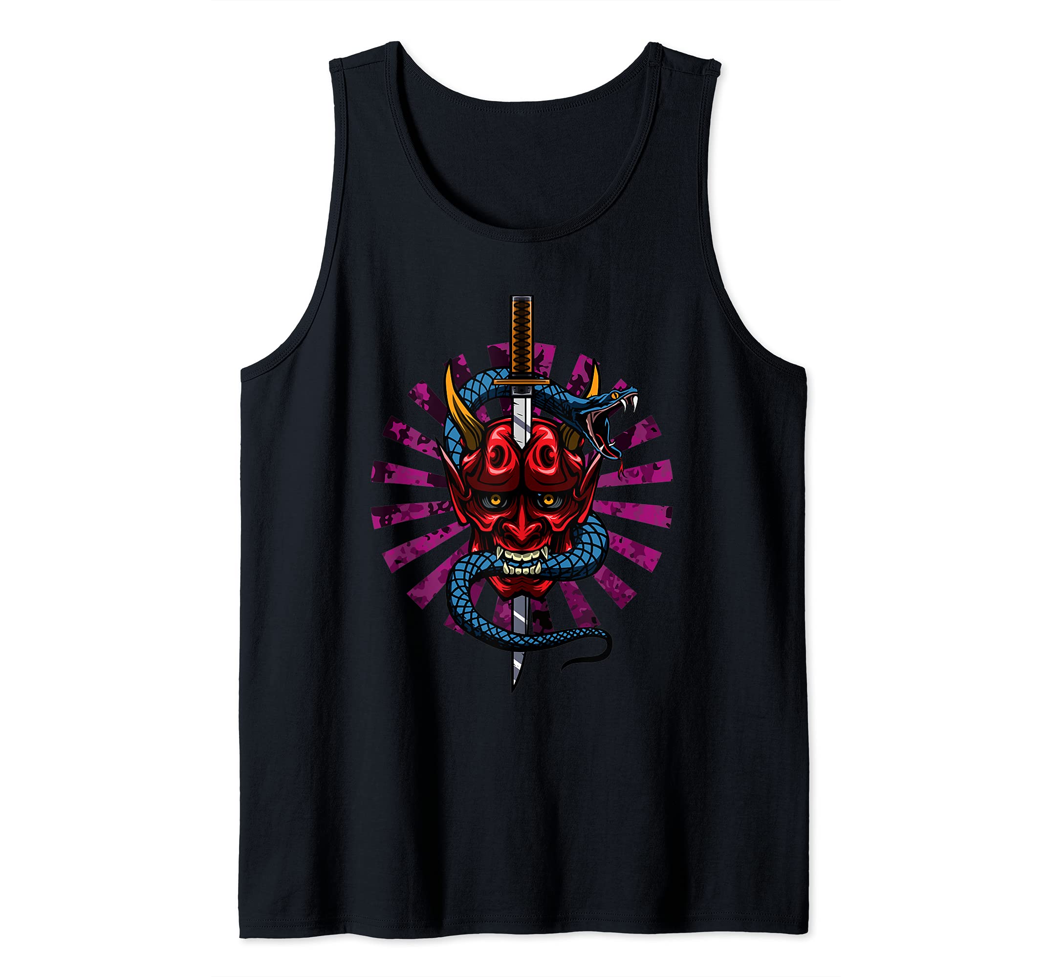 Japanese Samurai Oni Demon Skull Bushido Snake Katana Sword Tank Top