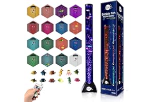 Brewish 4FT Sensory LED Water Bubble Fish Tube Floor Lamp with 20 Color Changing Light Effects– Fake Aquarium Tank Night Light and Gift for Kids, Autism, Men & Women - Remote Control & 12 Fishes