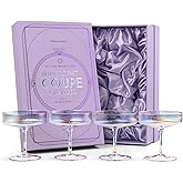 Vintage Art Deco Iridescent Coupe Glasses | Set of 4 | 7 oz Rainbow Colored Cocktail Glassware for Drinking Champagne, Martin