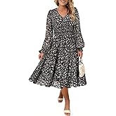 TIYOMI Plus Size Maxi Floral Dress for Women 2025 Long Sleeve V Neck Flowy Dress Empire Waist Wedding Guest Dresses
