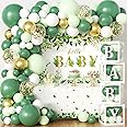 Sage Green Neutral Baby Shower Decorations Safari Theme Baby Boxes with Letters Woodland Jungle Balloon Garland Rustic Party 