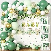 Sage Green Neutral Baby Shower Decorations Safari Theme Baby Boxes with Letters Woodland Jungle Balloon Garland Rustic Party 