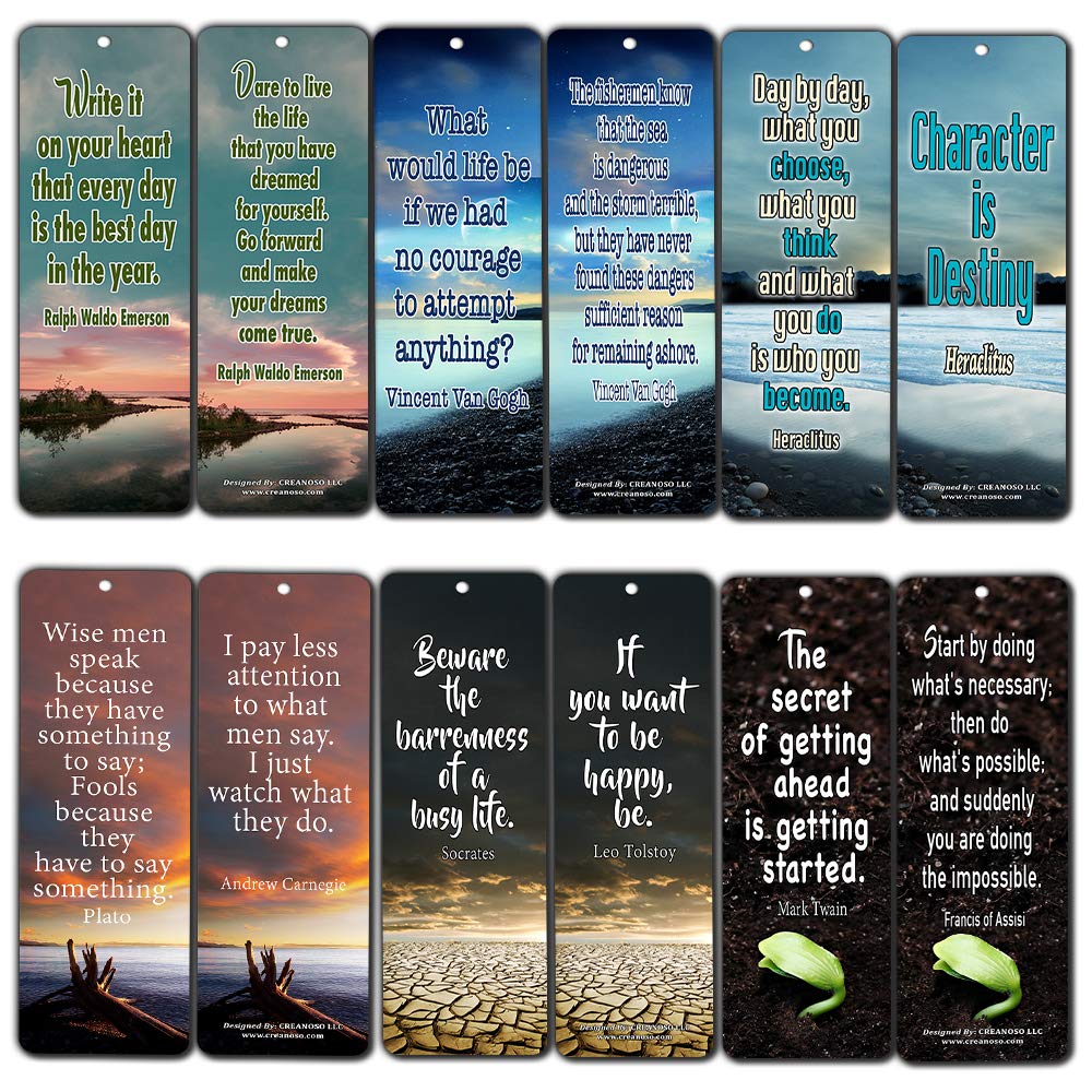 Creanoso Inspiring Inspirational Bookmarks (30-Pack) – Motivational Quotes About Life Bookmarker Cards - Awesome Positive Wisdom Encouragement Gifts for Men Women Adults Teens Kids Entrepreneur