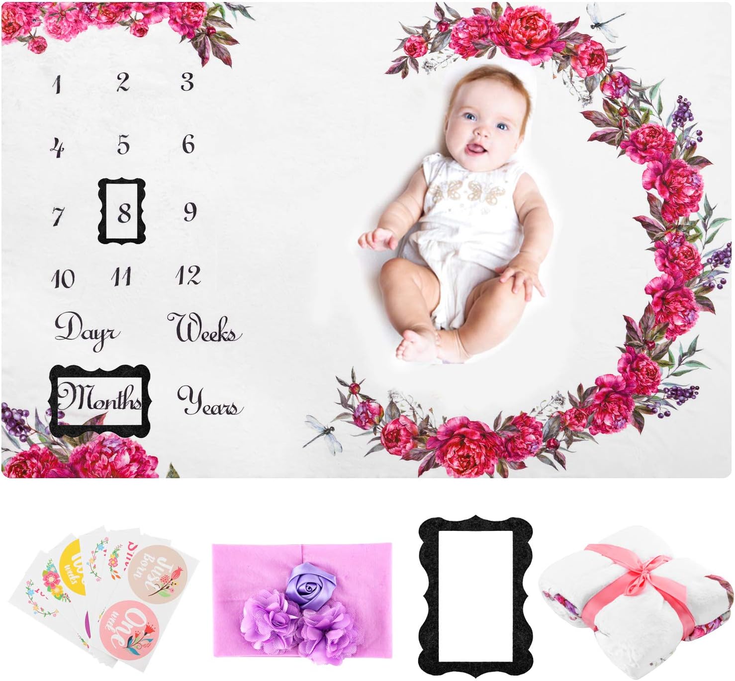 Baby Girl Milestone Blankets with Props 55x39” Infant