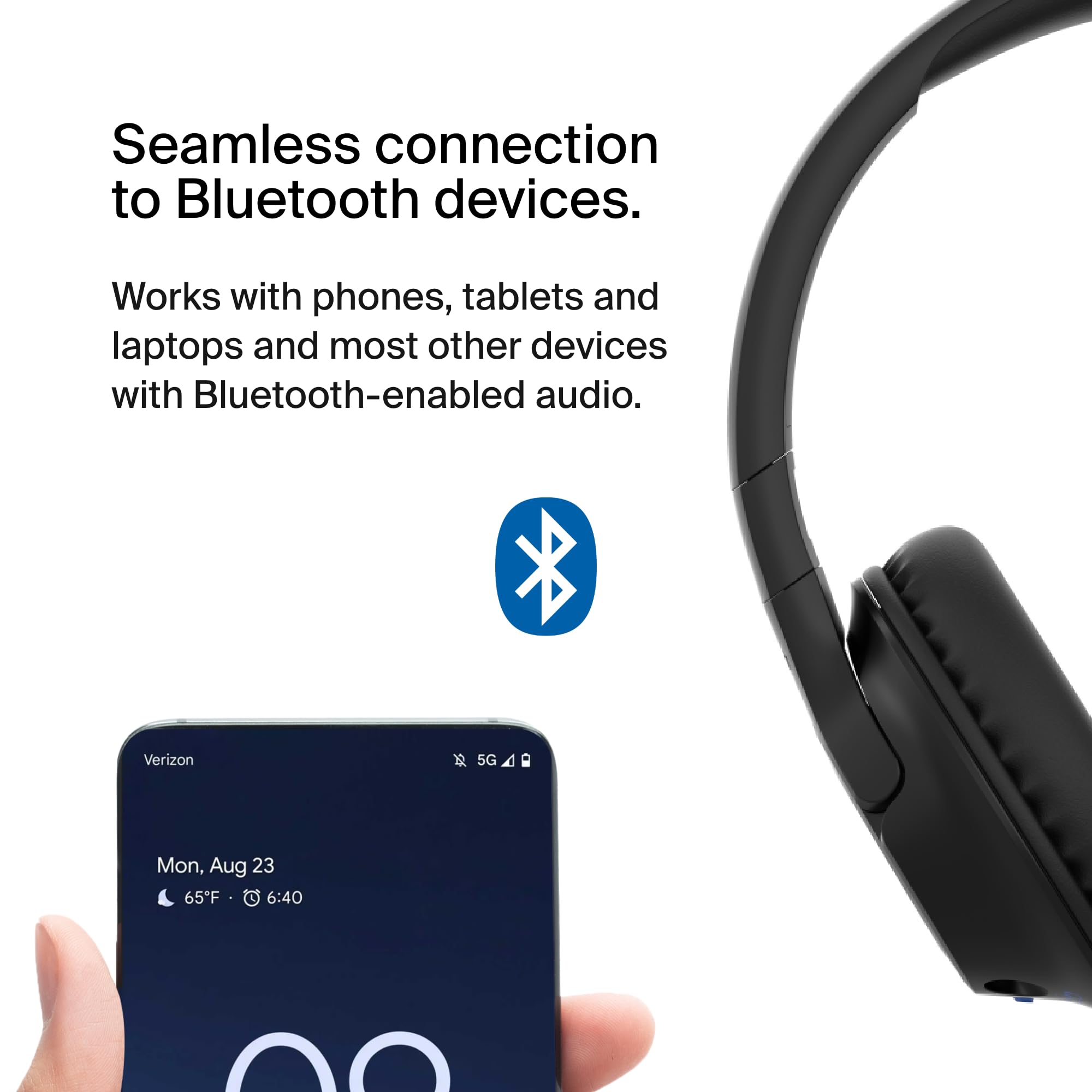 Belkin SoundForm Inspire Wireless Over-Ear Headset for Kids, Online Learning & Travel w/Built-in Microphone, 85dB Safe Volume Limit, 35H Battery - Compatible w/iPhone, iPad, Galaxy & More - Black