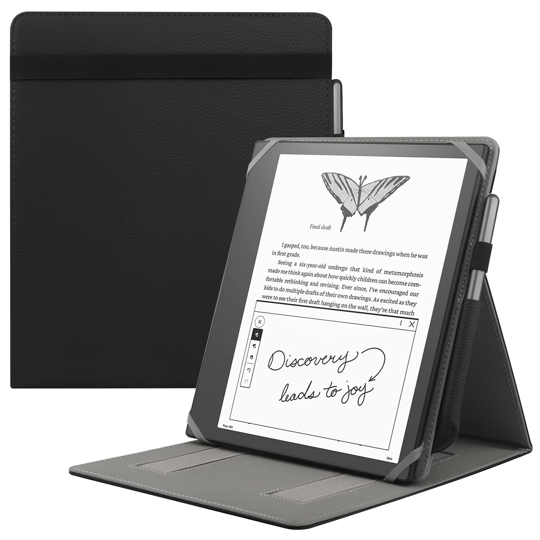 HoYiXi Universal Case for 10.2-inch Introducing Kindle Scribe（2024 & 2022 Release),10.3-inch Kobo Elipsa eReader 2021 Release Foldable Cover with Vertical Flip Stand Pen Holder - black