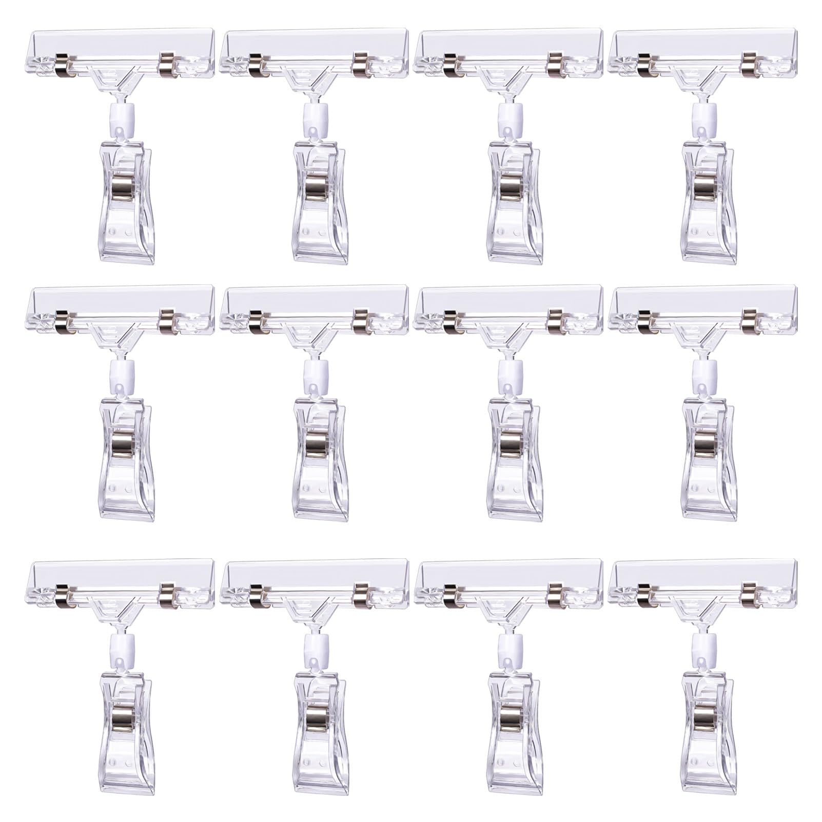 Photo 1 of 12 Pcs Clear Sign Holder Clips for Display, Rotatable Double Sided Clip, Plastic Price Rack Shelf Clips, Swivel Sign Clips for Sale Retail Display,Merchandising Pop Clips for Retail Rack, Baskets