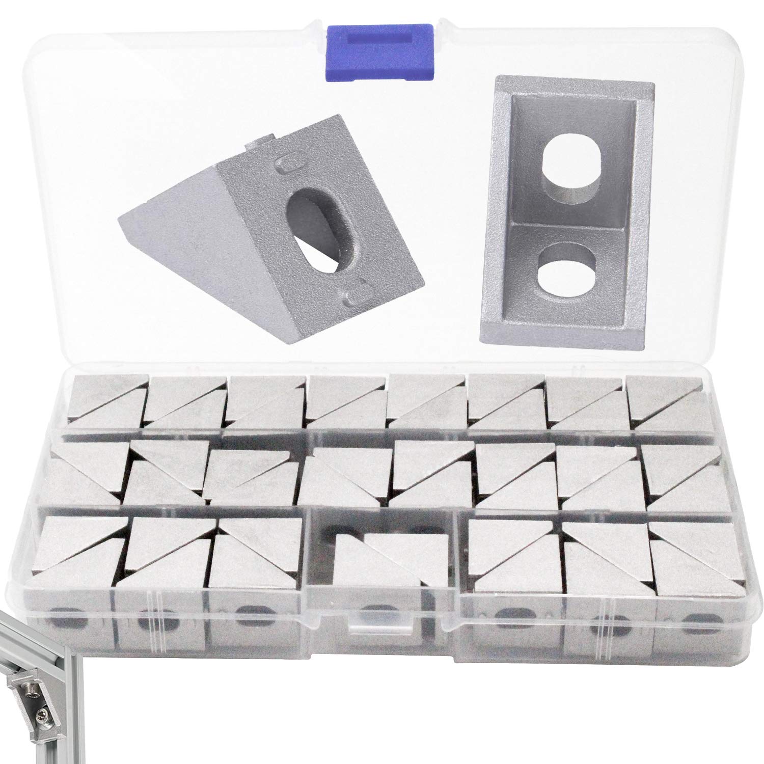 WZYTEU 46pcs 2020 Silver Aluminium Corner Bracket, 20x20x17mm, Angle Bracket Fastener for Industry Home 3D Printer Cutting Machine
