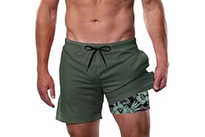 Cozople Mens Swim Trunks with Compression Liner 5.5" Inseam Quick Dry Bathing Suit Lightweight Swimming Shorts