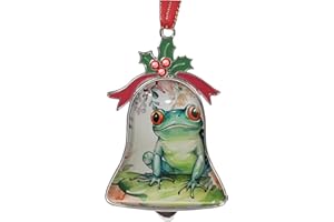 Gixpop Christmas Ornament Bell Pendant Decorative Metal Glass Hanging Christmas Bell Ornaments for Home Decoration Party Decor (Cute Frog Flower)
