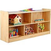 suureks Montessori Shelf, 47-1/4" L Toy Shelf, Toy Storage Organizer with 2-Layer Bookshelf, 5-Section Wooden Storage Cabinet, Bookshelf for Kids Rooms, Playroom, School, Nursery