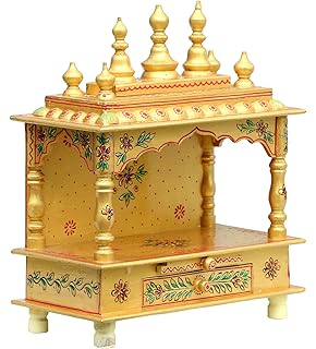 Jaipur Lane Wooden Puja Mandir/Temple for Home (38x20x45.5 cm, Gold)