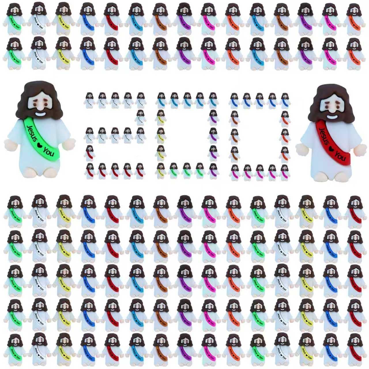 XiawaLangzhuo 100 Pack Little Jesus Figures Easter Mini Rubber Toys to Hide and Seek, Pocket Jesus Love You Miniatures Religious Party Favors Baptism Gifts Sunday School Easter Egg Stuffers (100)