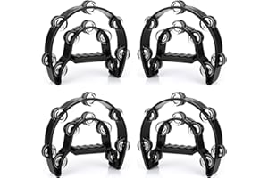 EOEXN 4 Pack 10" Half Moon Musical Tambourine Black Metal Jingles Hand Held Percussion Drum - Double Row, Plastic Musical Percussion Tambourines for Party Bar KTV Bands Musicians