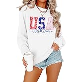 FRYAID USA Sweatshirt Women American Flag Graphic Shirt 4th of July Stars and Stripes Sweater Holiday Casual Long Sleeve Top
