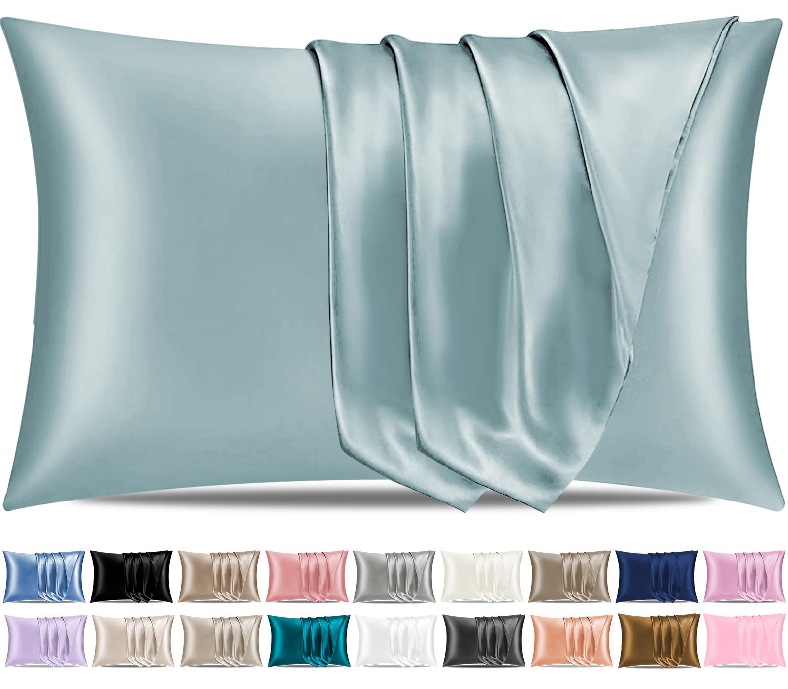 Pamposh Satin Silk Pillowcases For Hair And Skin 2 Pack Standard Size with Envelope Closure (Blue Gray, 2 Pcs Pillowcases (50 x 75 cm))