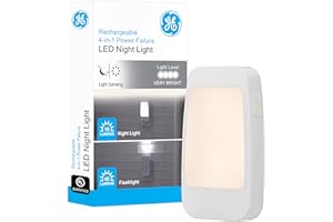 GE 4-in-1 LED Power Failure Night Light, Dusk-to-Dawn Sensor, Foldable Plug, Portable, Flashlight, Ideal for Storm, Outage, Emergency, Blackout, Hurricane, Tornado, White, 29679