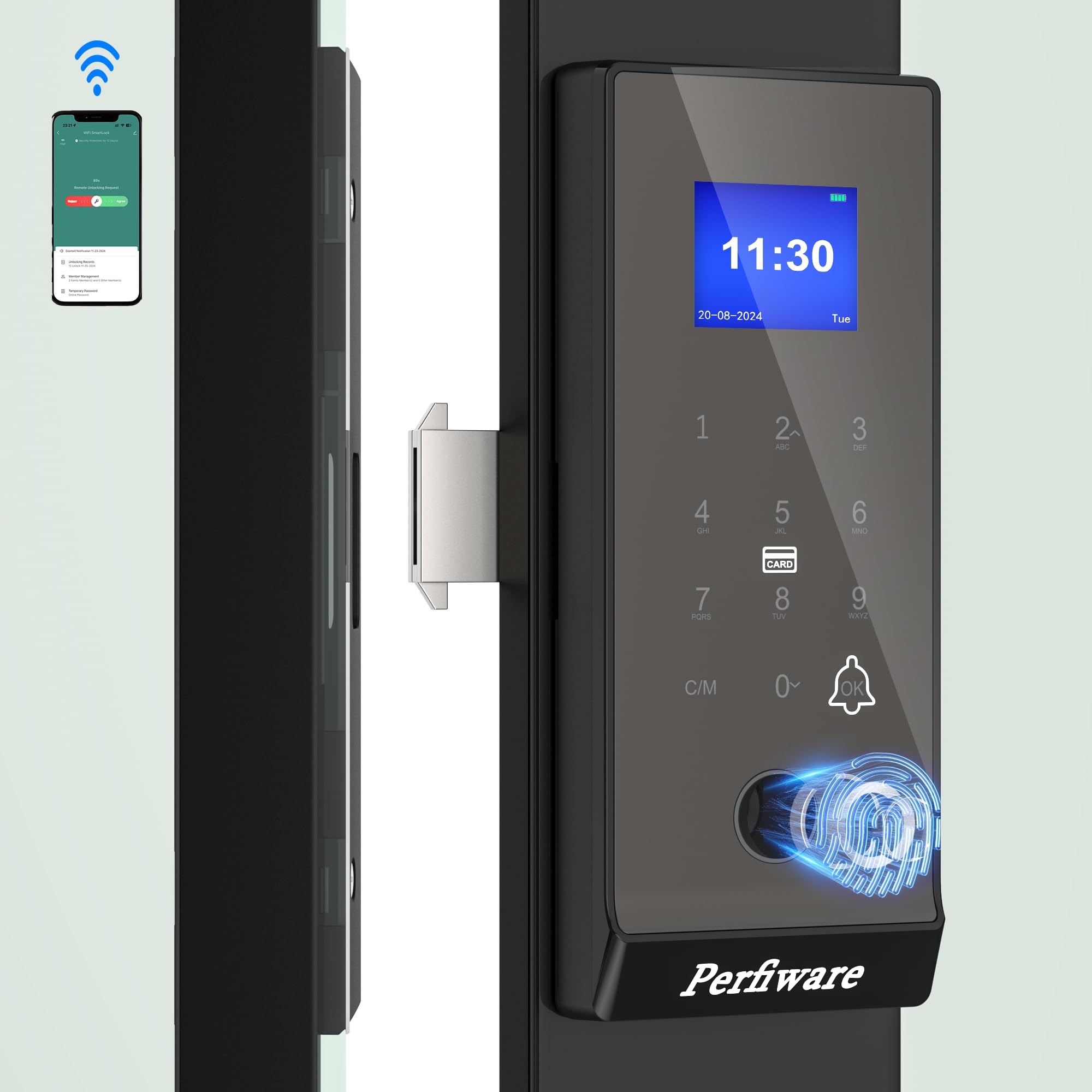 Photo 1 of Perfiware Sliding Glass Door Lock LG2375 with APP,Smart Fingerprint Keypad Pin Screen Sliding Door Locks,Keyless Safety Lock for Sliding Door,Great for Office,Hotel,Apartment,Patio,Barn,Front Door