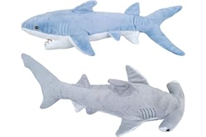 Bedwina Stuffed Animal Sharks - Pack of 2 Large, 14 inch Mako & 13 inch Hammerhead Plush Shark Toys, Stuff Animals Toy, for Baby Toddlers & Kids