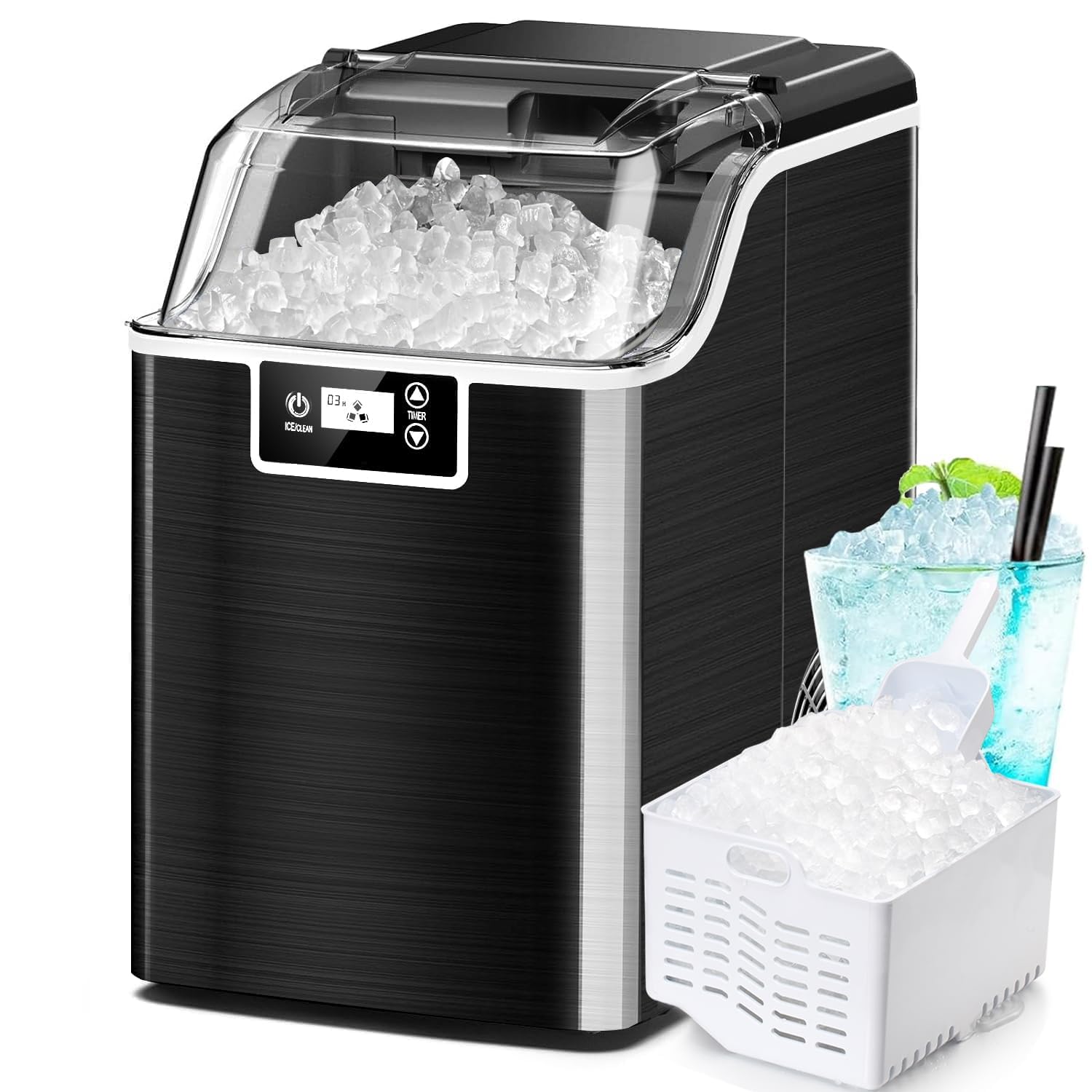 Kndko Ice Makers Countertop,45lbs/Day,Nugget Ice