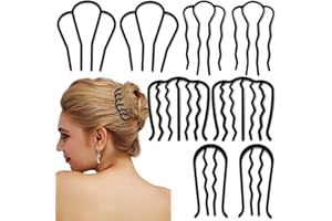 BOYIVI 8 Piece Hair Side Combs Metal Hair Fork Clip with Teeth Hair Pin Stick for Updo Bun, U Shape Hair Combs Hair Tool for Vintage Hairstyle Hair Accessories, Black (4 Size)