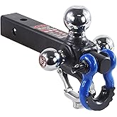 TOPTOW Trailer Hitch with Blue Recovery Shackle Ball Hitch Mount w/Chrome Triple Tow Ball, 2-in Shank, Multi Fit for 2 inch Trailer Hitch Receiver…