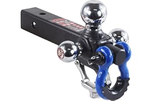 TOPTOW Trailer Hitch with Blue Recovery Shackle Ball Hitch Mount w/Chrome Triple Tow Ball, 2-in Shank, Multi Fit for 2 inch Trailer Hitch Receiver…