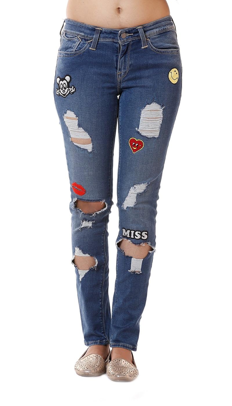 multi patched jeans