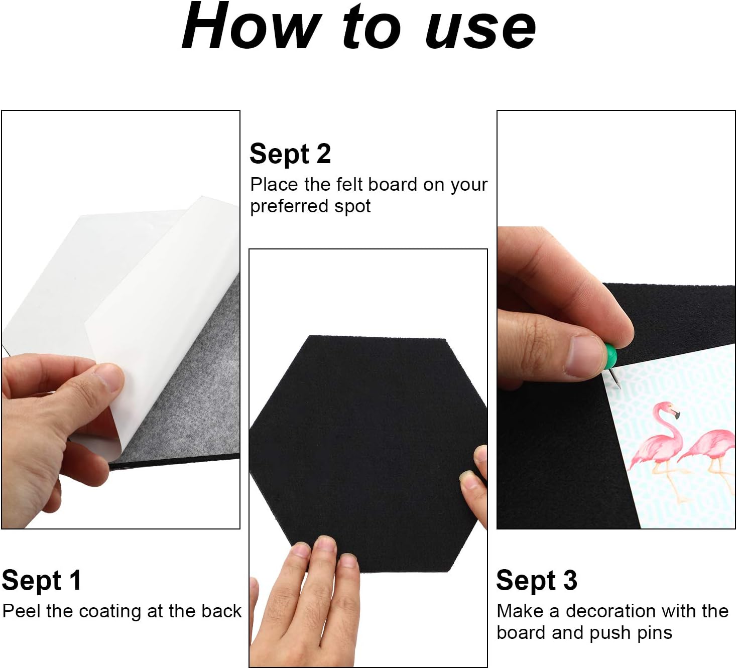 10 Packs Pin Board Hexagon Felt Board Tiles Bulletin Board Memo Board with 20 Pieces Push Pins, Decoration for Home Office Classroom Wall (Black, 5.9 x 7 Inches/ 15 x 17.7 cm) : Office Products