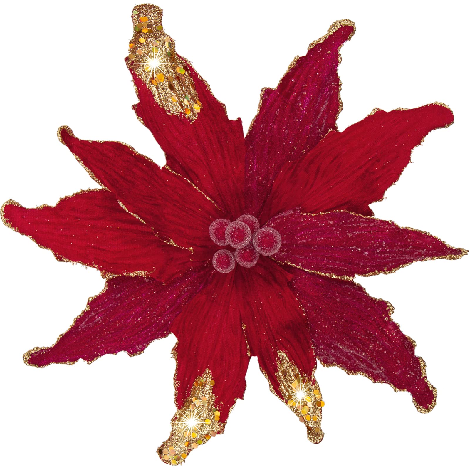 Briful 4 PCS 12" Glitter Poinsettia Red Artificial Flowers Stem for Christmas Tree Decorations Fake Poinsettia Flowers Large Artificial Christmas Flowers Arrangements for Xmas Decorations