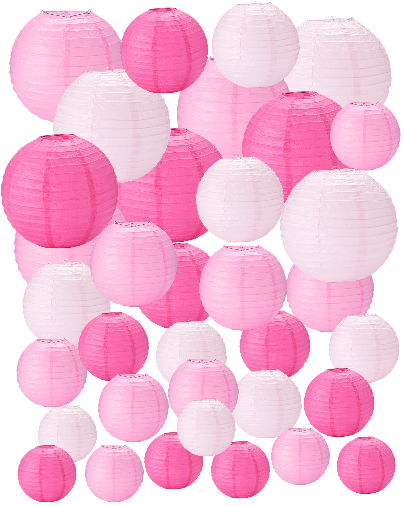 Photo 1 of Treela 48 Pcs Pink Series Paper Lanterns Party Decorations Chinese Round Paper Decor 4/6/8/10 Inch Asian Hanging Lamps Decorative for Birthday Party Supplies