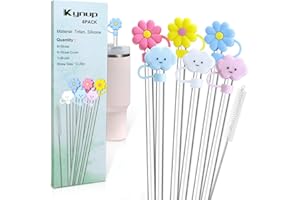 Kynup Straw(6Pack), Straw Topper Cover(6Pack) for Stanely 40 oz Tumbler, Reusable Straw Tritan Material, Straw Cover Cap Silicone Material with Cleaning Brush