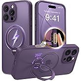 GolbinBox 360° Spin Magnetic Stand for iPhone 16 Pro Case, [Compatible with MagSafe], [Full Camera Protection] [16FT Military Drop Protection], Slim Translucent Matte Phone Case,Deep Purple
