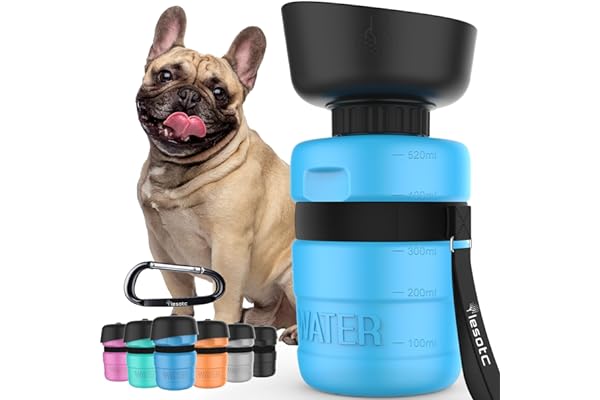 lesotc Dog Water Bottle, Portable Dog Water Dispenser, Leak Proof Pet Travel Bottle, Squeeze Pet Water Bottle for Walking On