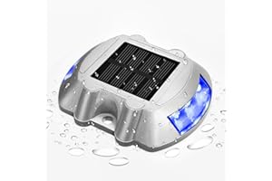 JIGUOOR Solar Deck Lights LED Driveway Lights Solar Powered Dock Light Outdoor IP68 Waterproof Road Markers for Step Sidewalk Stair Boat Garden Ground Pathway Yard (Blue, 1 Pack)
