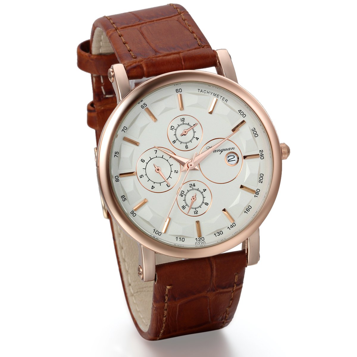 JewelryWe Men's Watches Date Quartz Analog Coffee Leather Dress Wrist Watch Fashion Classic