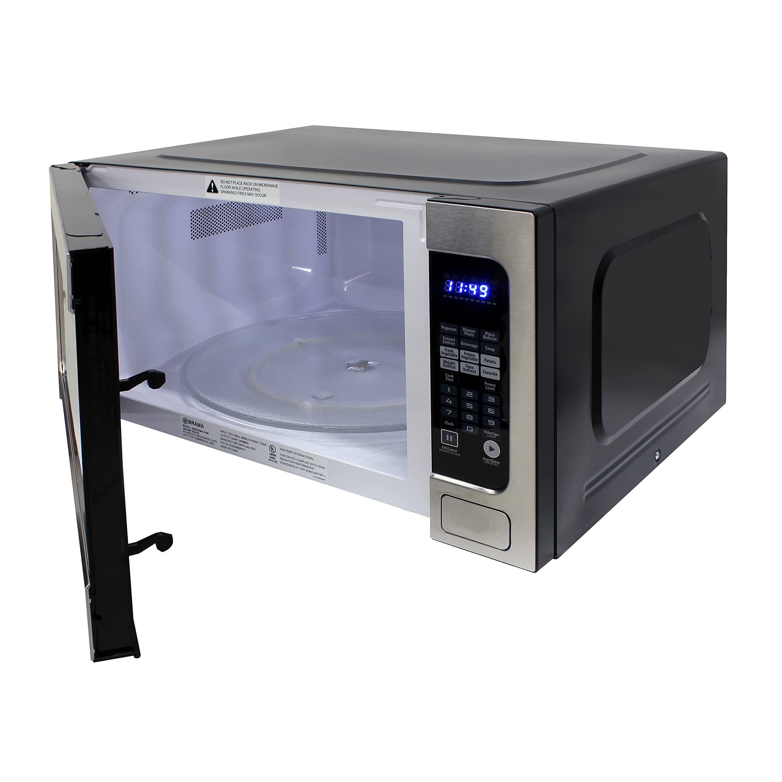 BRAMA Microwave Oven Built-In 1200-Watts with 10 Power Levels Pre-Set Cooking Settings and Express Cook, Sensor and Speed Cooking and Silent Mode with Glass Turntable, 2.2 Cu.Ft., Metallic