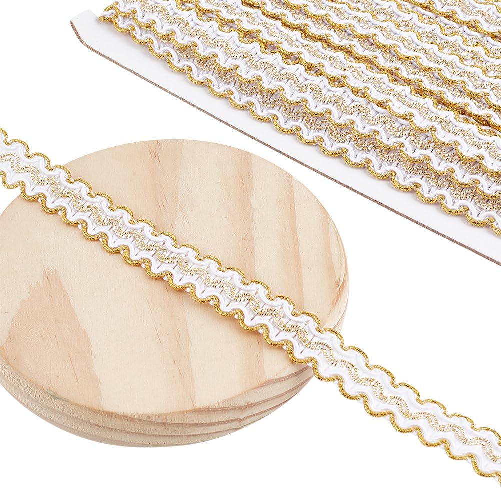 DELORIGIN 13 Yards Halloween Braid Trim, 15mm Halloween Decorative Gimp Trim Ribbon Polyester Woven Lace Trim S-Shaped Gold Wire Edge Lace Trim for Costume DIY Crafts Sewing Curtain Slipcover