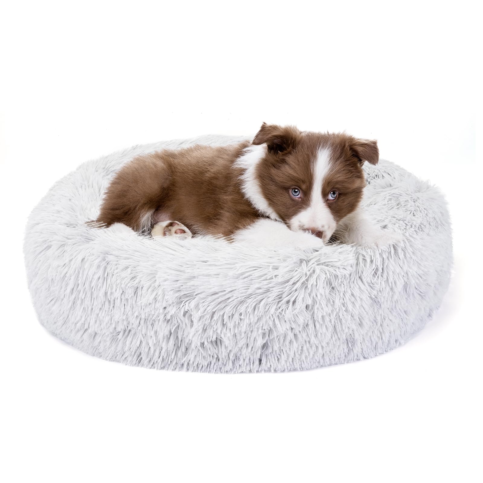 Belababy Donut Dog Cat Bed, Calming Doughnut Fluffy Dog Cat Bed Small Medium Large Washable with Soft Plush, Anti Anxiety Round Dog Puppy Bed with Anti-Slip Bottom (XS, Light Grey) — image 1