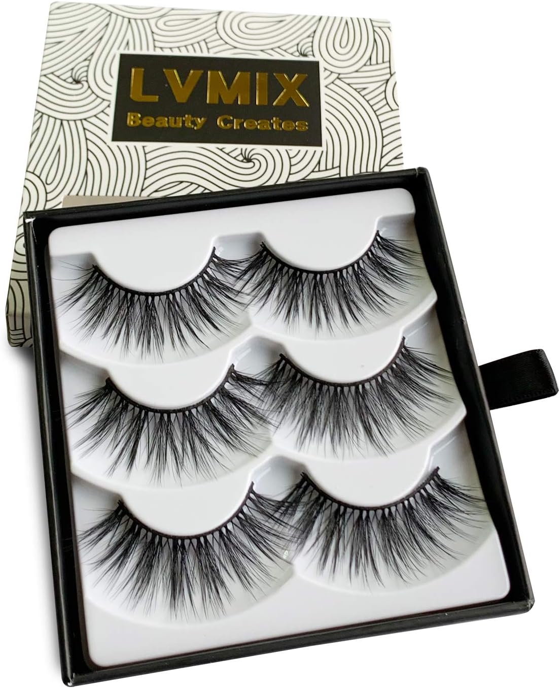 LVMIX Dramatic 3D False Lashes Faux Mink Eyelashes Pack Long Fluffy Handmade Lashes 3 Pairs