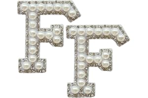 SOYCEV 2PCS White Pearl Iron on Letter Patches Rhinestone Letter Patches Sequin Letter Patches Sparkly Letter Patches for Backpacks Clothing (F)