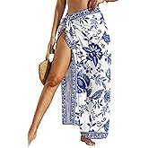 Herseas Women Sheer Sarong High Slit One Size Swimsuit Coverups 2026 Summer Floral Print Chiffon Wraps Beach Cover Up