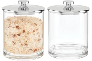 mDesign Medium Modern Apothecary Storage Organizer Canister Jars - Acrylic Containers for Bathroom, Organization Holder for Vanity, Counter, Makeup Table, Lumiere Collection, 2 Pack, Clear/Chrome