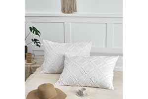 xuan dian King Pillow Shams 2 Pack, King Size Pillowcases, Soft Microfiber Geometric Tufted Pillow Covers with Envelope Closure, White, 20x36 Inches (No Insert)