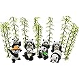 Pinenjoy 8Pcs Miniature Panda Figurine with 10Pcs Bamboo Resin 2inch Mini Animals Landscape Decoration for DIY Fairy Garden Dollhouse Bonsai Craft Accessories Birthday Party Cake Topper