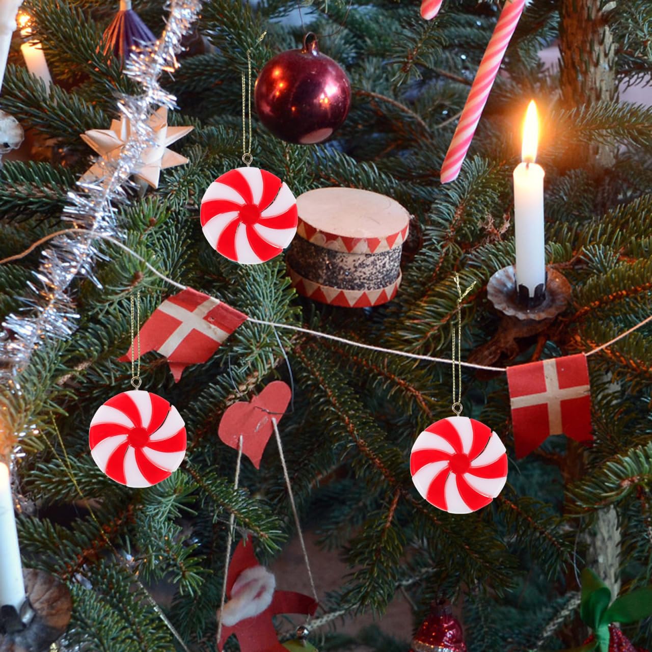 Photo 1 of Cabilock Candy Canes Christmas Decorations 50pcs Fake Candy Canes 4CM Christmas Tree Hanging Peppermint Ornaments for Xmas Holiday Decor Party Favors DIY Crafts