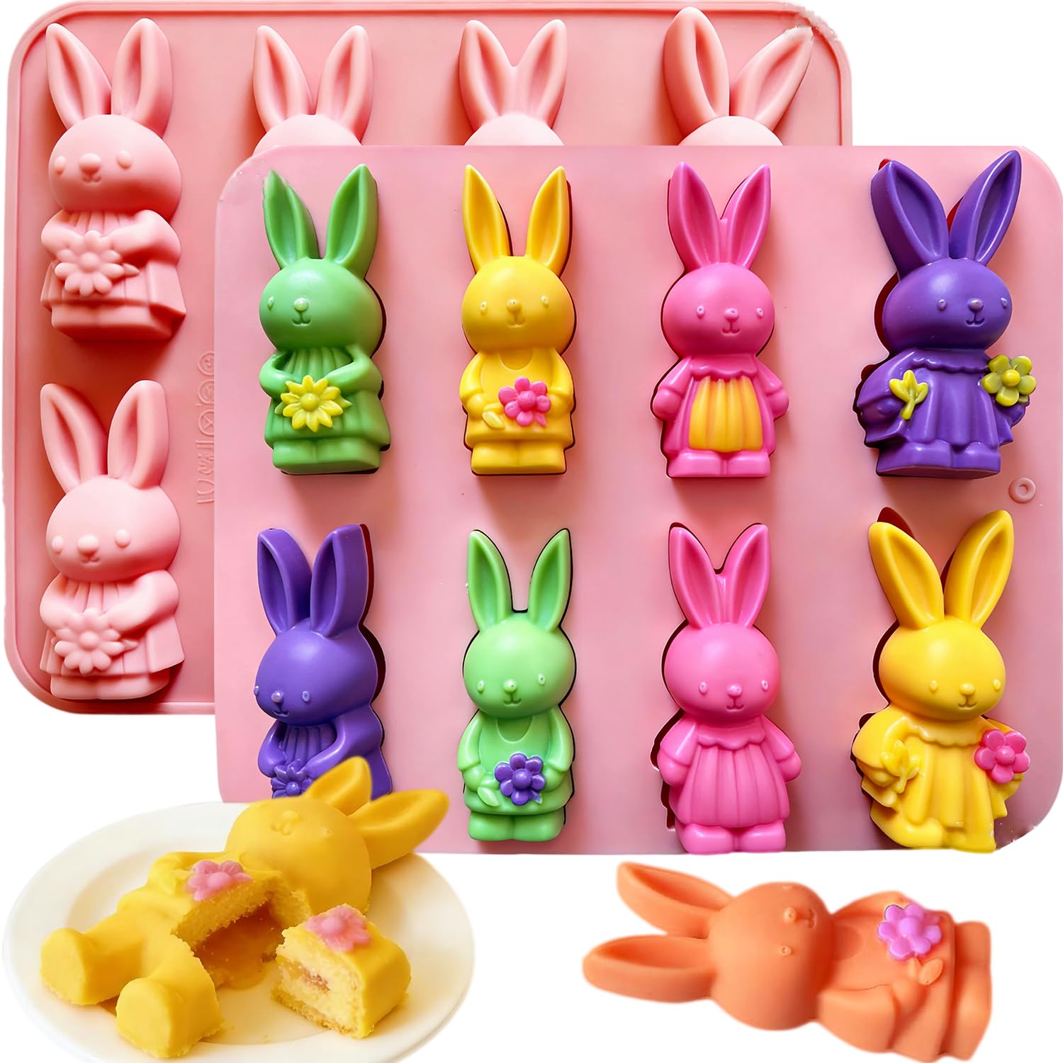 Photo 1 of 2Pcs Easter Bunny Silicone Mold, 3D Bunny Chocolate Molds Easter Bunny Mold for Baking, Cake Pop, Candy, Ice Cube Trays, Soap, Resin, Food Grade Easter Jello Molds for Easter Party Supplies Gift